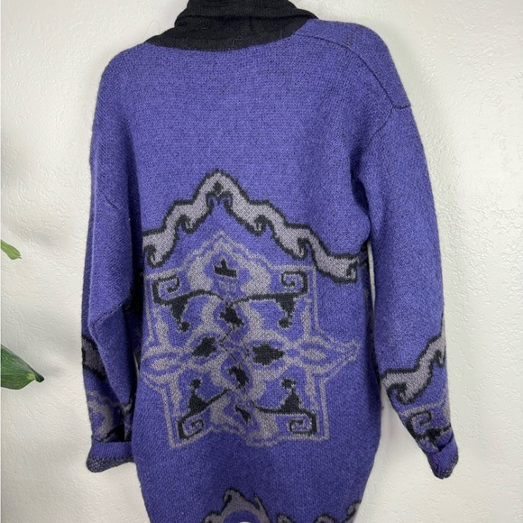 Vintage 60s Wool Pendleton Purple Black Drape Open Cardigan - Picture 9 of 10